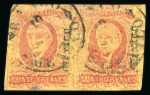 Stamp of Mexico » 1867 Gothic "Hidalgo" Issue 1867 Gothic Hidalgos 4 Reales Red/Yellow Pair Printed on Both Sides