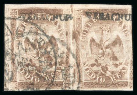 Stamp of Mexico » 1864 "Eagle" Issue 1864 Veracruz ½ Real Brown Eagles 1st Period pair .