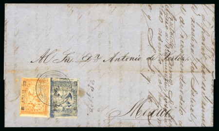 Stamp of Mexico » 1864 "Eagle" Issue 1864 Apam 2 Reales Orange + 1 Real Blue Eagles 1st -3rd Periods on cover