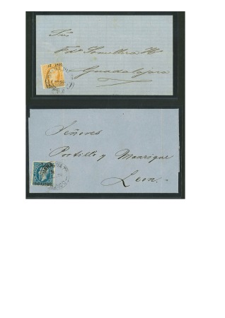 Stamp of Mexico » 1866 "Maximilian" Issue 1866 Guanajuato, Morelia Pazcuaro 13c Blue and 25c Orange Maximilians Lithographed on cover group