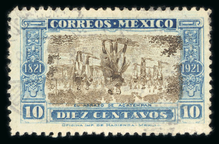 Stamp of Mexico » Later Issues 1921 10c Blue/Brown Abrazo de Acatempan with Inverted Center used