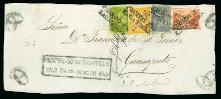 Stamp of Mexico » 1864 "Eagle" Issue 1864 Zacatecas Four Color 1 Real- 8 Reales Eagles 2nd / 3rd Periods on Registered Front