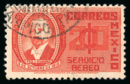 Stamp of Mexico » Airmails 1936 20c Madero Secretaria de Hacienda Watermark Used