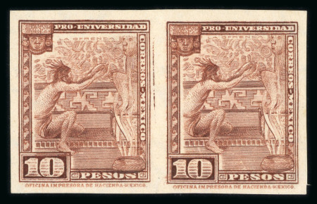 Stamp of Mexico » Later Issues 1934 10p Brown Pro-University Rare Imperf Proof Pair