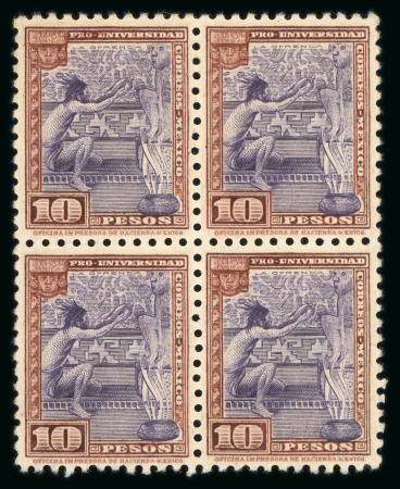 Stamp of Mexico » Later Issues 1934 10p Brown/Violet Pro-University UNWATERMARKED Block of Four Mint
