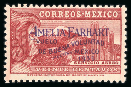 Stamp of Mexico » Airmails 1935 20c Lake Amelia Earhart Airmail MUESTRA Mint