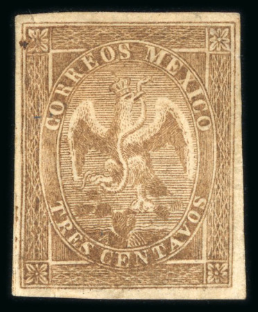 Stamp of Mexico » 1864 "Eagle" Issue 1865-66 Mexico District 3c Brown without overprint Eagle