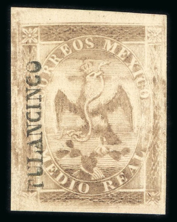 Stamp of Mexico » 1864 "Eagle" Issue 1864 Tulancingo ½ Real Brown Proof Quadrille paper Eagle + Without overprint