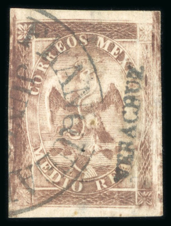 Stamp of Mexico » 1864 "Eagle" Issue 1864 Veracruz ½ Real Brown Eagle 1st Period used