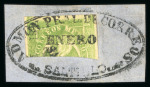 Stamp of Mexico » 1864 "Eagle" Issue 1864 Saltillo 4 Reales Green Bisect on piece #134-1864 Eagle 2nd Period