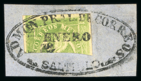 Stamp of Mexico » 1864 "Eagle" Issue 1864 Saltillo 4 Reales Green Bisect on piece #134-1864 Eagle 2nd Period