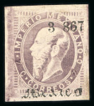 Stamp of Mexico » 1866 "Maximilian" Issue 1867 Mexico District, San Luis Potosí 7c Lilac Maximilians Engraved unused group: #3-1867 and 140-1866