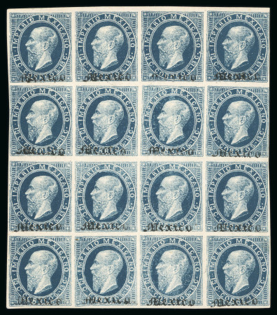 Stamp of Mexico » 1866 "Maximilian" Issue 1866 Mexico District Name Only 13c Blue Litho Maximilian block of 16.