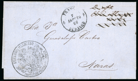 Stamp of Mexico » Stampless Mail and "Sellos Negros" 1866 Durango Sello Negro cover with Official Imperial cachet