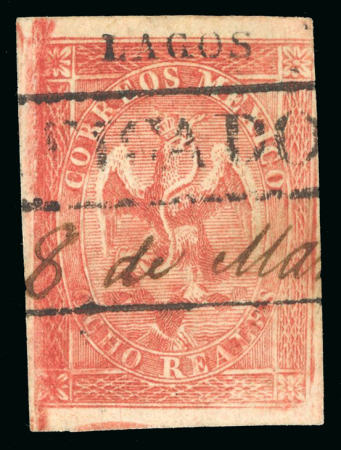 Stamp of Mexico » 1864 "Eagle" Issue 1864 Lagos 8 Reales Red Eagle 1st Period