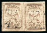 Stamp of Mexico » 1864 "Eagle" Issue 1864 Morelia No Name Pazcuaro ½ Real Brown Eagle Pair 1st Period Eagle