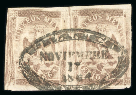Stamp of Mexico » 1864 "Eagle" Issue 1864 San Luis Potosí No Name Río Verde ½ Real Brown Eagle Pair 1st Period