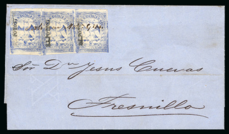 Stamp of Mexico » 1864 "Eagle" Issue 1864 San Luis Potosí Salinas 1 Real Ultra Eagles 1st Period on cover manuscript cancel