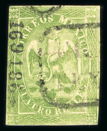 Stamp of Mexico » 1864 "Eagle" Issue 1864 Texcoco No Name 4 Reales Green #169-1864 Eagle 2nd Period