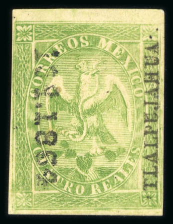 Stamp of Mexico » 1864 "Eagle" Issue 1864 Tlalpujahua 4 Reales Green #134-1864 Eagle 2nd Period unused