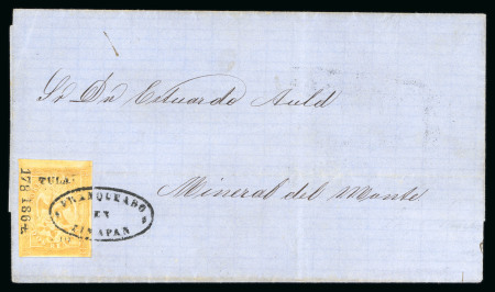 Stamp of Mexico » 1864 "Eagle" Issue 1864 Tula Zimapán 2 Reales Yellow #178-1864 Eagle 2nd Period on cover