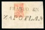 Stamp of Mexico » 1864 "Eagle" Issue 1864 Guadalajara Zapotlán 8 Reales Red #207-1864 Quadrisect Eagle 3rd Period on piece