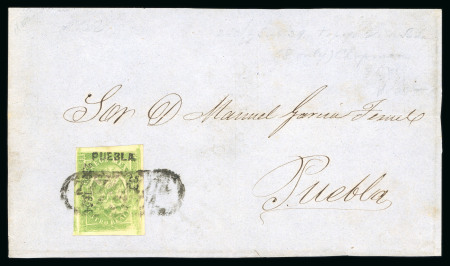 Stamp of Mexico » 1864 "Eagle" Issue 1864 Puebla Tepeji de la Seda 4 Reales Green #240-1864 sub 39 Eagle 3rd Period on front