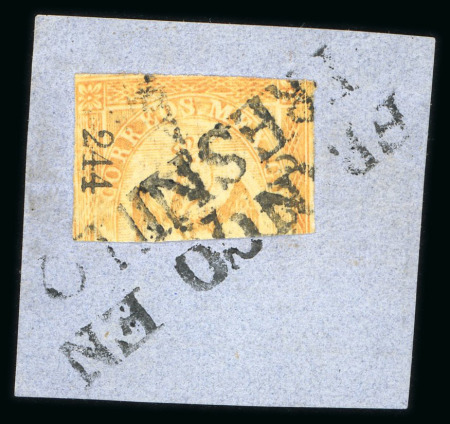 Stamp of Mexico » 1864 "Eagle" Issue 1864 Zacatecas Fresnillo 2 Reales Orange #244-1864 Eagle Bisect 3rd Period on piece