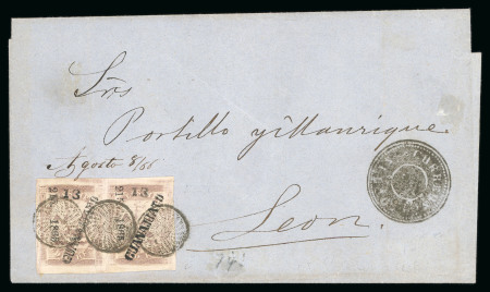 Stamp of Mexico » 1864 "Eagle" Issue 1865 Guanajuato Silao ½ Real Lilac pair #215-1865 sub 13 Eagle 4th Period on cover