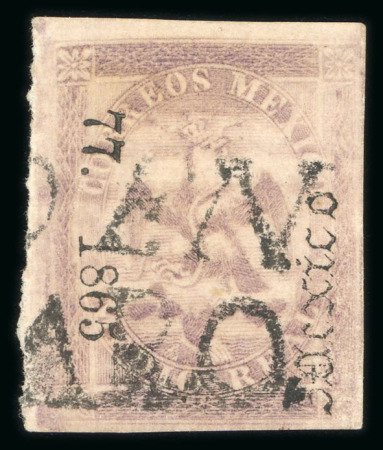 Stamp of Mexico » 1864 "Eagle" Issue 1865 Mexico District Gutiérrez consignment  Pazcuaro ½ Real Lilac #77-1865 Eagle 4th Period