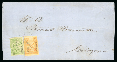 Stamp of Mexico » 1864 "Eagle" Issue 1865 Mexico District Gutiérrez consignment 2 Reales Orange + 4 Reales Green #77-1865 Eagle 4th Period