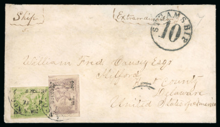 Stamp of Mexico » 1864 "Eagle" Issue 1865 Mexico District 4 Reales Green + ½ Real Lilac #127-1865 Eagle 4th Period on Express cover to the United States with Capitan’s Fee rate