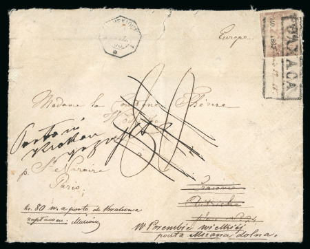 Stamp of Mexico » 1864 "Eagle" Issue 1864 Oaxaca ½ Real Lilac #40-1865 Eagle 4th Period on Soldier’s concession rate cover to Poland