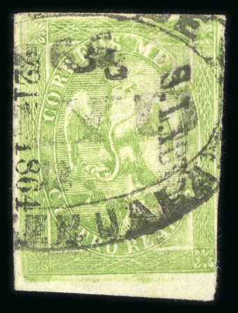 Stamp of Mexico » 1864 "Eagle" Issue 1865 San Luis Potosí Ex Victoria Matehuala 4 Reales Green Eagle #221-1864 3rd Period reassigned from the Victoria shipment
