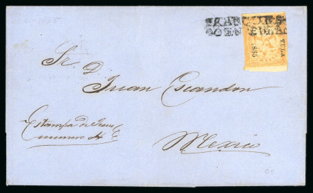 Stamp of Mexico » 1864 "Eagle" Issue 1865 Tula 2 Reales Orange #61-1865 Eagle 4th Period on cover