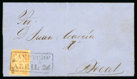 Stamp of Mexico » 1864 "Eagle" Issue 1866 Campeche 2 Reales Orange #36-1866 Eagle 5th Period on cover