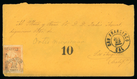 Stamp of Mexico » 1864 "Eagle" Issue 1866 Guaymas 2 Reales Orange #61-1866 Eagle 5th Period on cover to Los Angeles, USA
