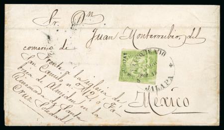 Stamp of Mexico » 1864 "Eagle" Issue 1866 Jalapa 4 Reales Green #8-1866 Eagle 5th Period on cover
