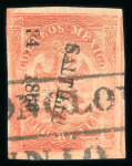 Stamp of Mexico » 1864 "Eagle" Issue 1866 Saltillo Monclova 8 Reales Red Orange #34-1866 Eagle 3rd Period probably unique