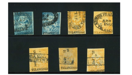Stamp of Mexico » 1864 "Eagle" Issue 1866 Tulancingo 1 Real Blue + 2 Real Orange Eagles 5th Period group