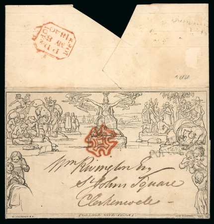 Stamp of Great Britain » 1840 Mulreadys & Caricatures » May Dates 1840 (May 8) 1d Mulready wrapper sent within London, cancelled by crisp red MC