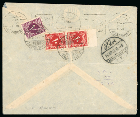 1933 1/2g red 1932 issue tied to front by Mecca bilingual