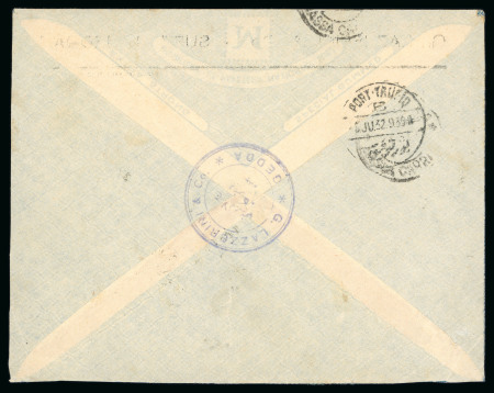 1932 Jeddah to Carrara, Italy, bearing pair of 1pi lilac, two singles 1/8pi yellow