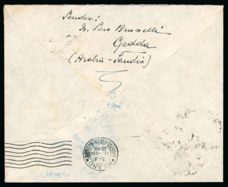 1935 Jeddah to MIlan, bearing 3 1/2g blue 1934 issue