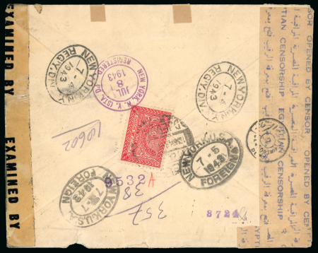 1943 Registered letter from Jeddah to New York, bearing