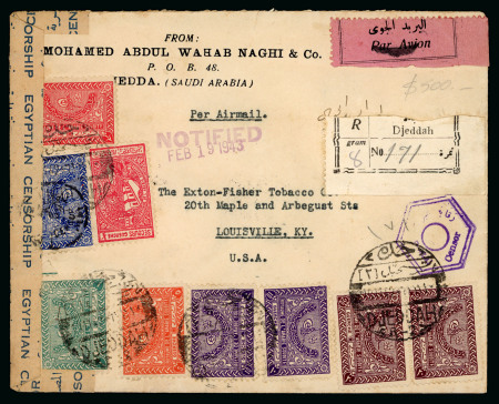 Stamp of Saudi Arabia » 1934 Kingdom Issues to date 1943 Registered airmail letter from Jeddah to Louisville,