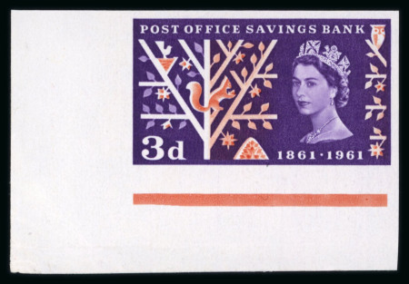 Stamp of Great Britain » Queen Elizabeth II 1961 Post Office Savings Bank set of three mint n.h. imperf. imprimaturs with "BPMA" hs on reverse