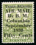 Stamp of Canada » Newfoundland 1930 50c on 36c sage-green with "Columbia" surcharge, mint n.h.