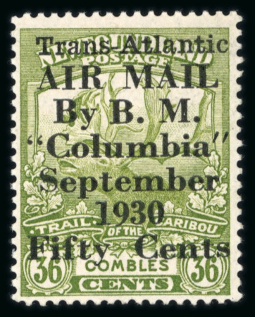 Stamp of Canada » Newfoundland 1930 50c on 36c sage-green with "Columbia" surcharge, mint n.h.