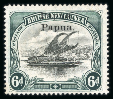 Stamp of Papua 1907 6d black & myrtle-green with double overprint mint
